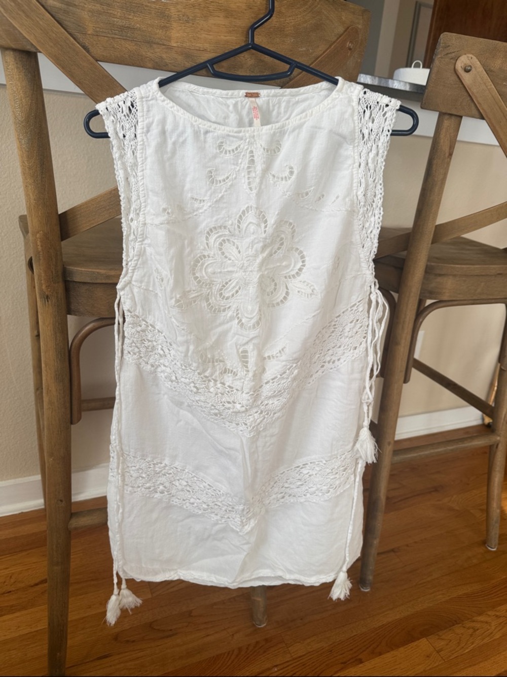 White Crochet Detail Sleeveless Tunic Dress- can be a beach coverup